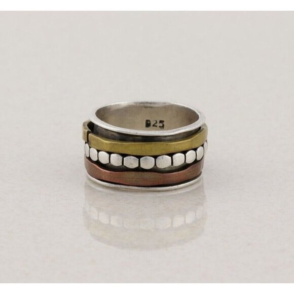 Sterling Silver Spinner Ring Copper & Brass Accents Size 7 - Picture 6 of 7